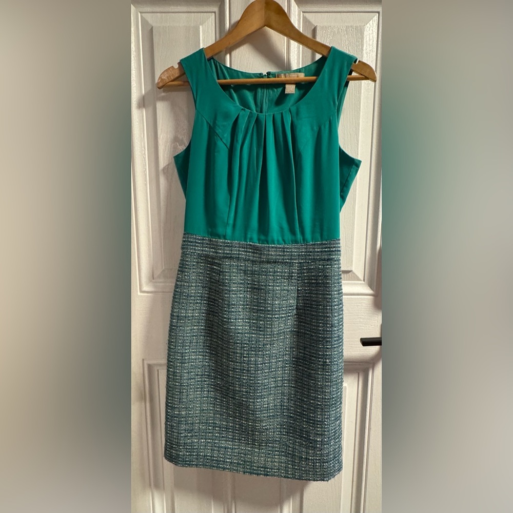 Banana Republic Sleeveless Sheath Dress Green Tweed Skirt Size 4 Work Office